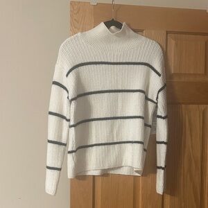 Ann Taylor Cream Ribbed Turtleneck Sweater with Black Striped